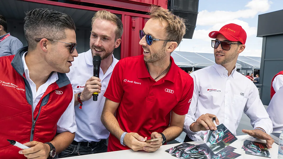 Event host Felix Uhlig interviewing the drivers at the 24-hour race at the Nürburgring