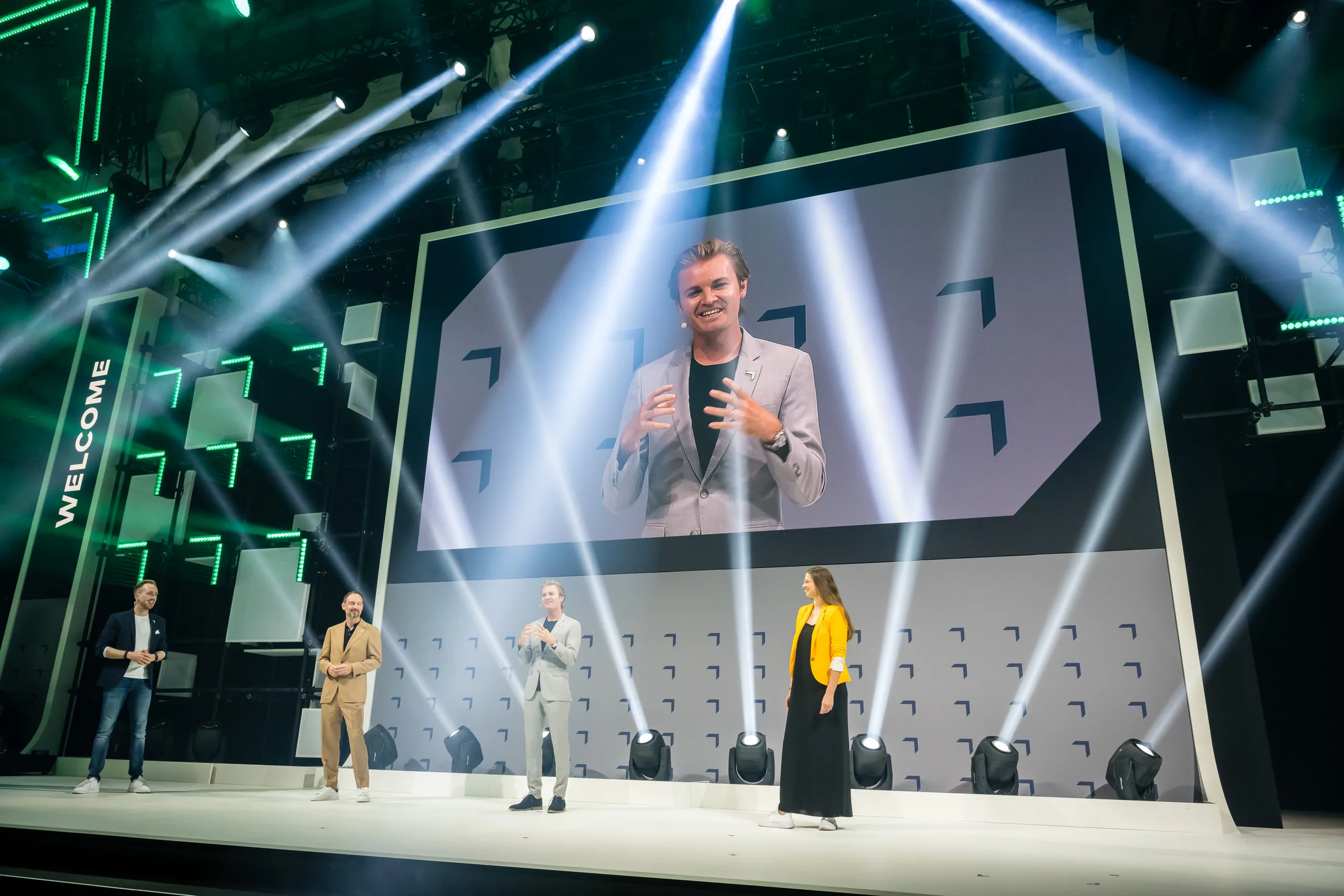 The main stage of the Greentech Festival 2021 in Berlin, Nico Rosberg on the large screen